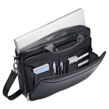 Samsonite Leather Slim Brief, Fits Devices Up to 15.6 in., Genuine Leather, 15.75 x 2.5 x 11.75, Black 48073-1041